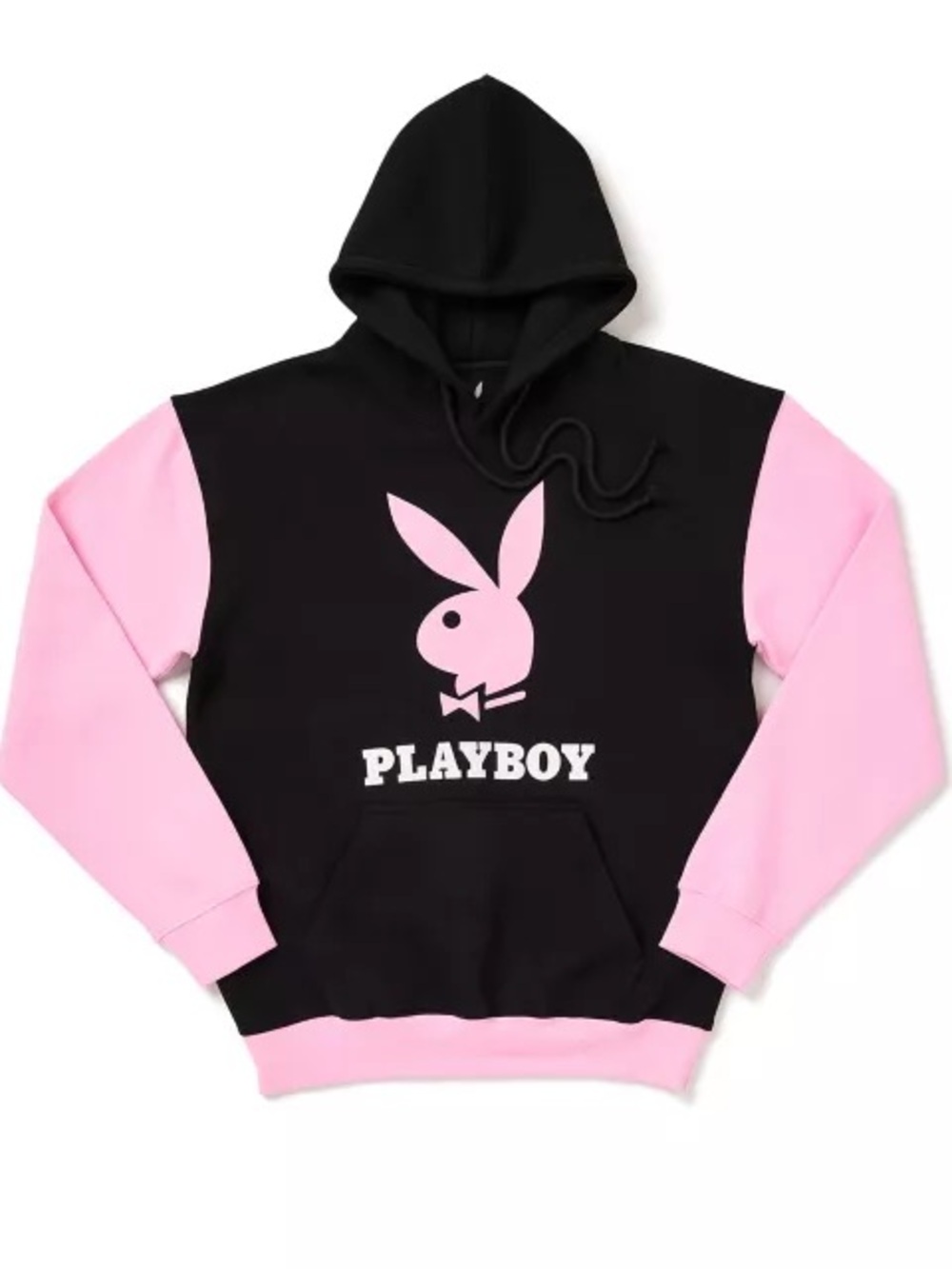PLAYBOY Bunny Black Graphic Hoodie w/ Pink Sleeves- Size XL New